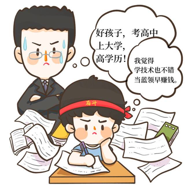 面对普职分流，家长、孩子如何抉择。林慧茹/绘