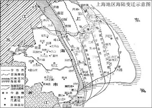 图说：上海地区海陆变迁示意图