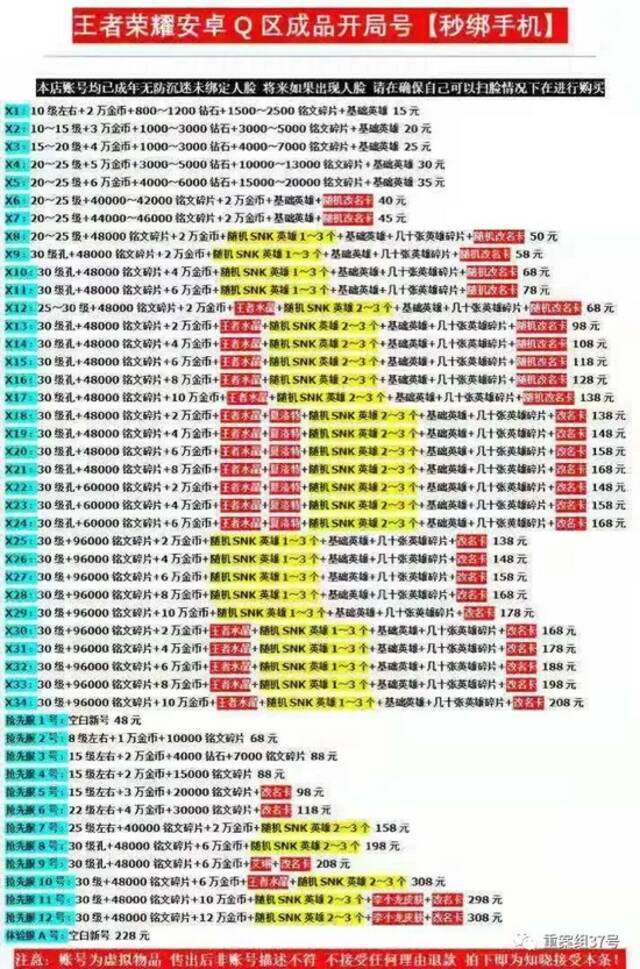 ▲在二手交易平台上，有商家批量出售成人无防沉迷游戏账号。网页截图