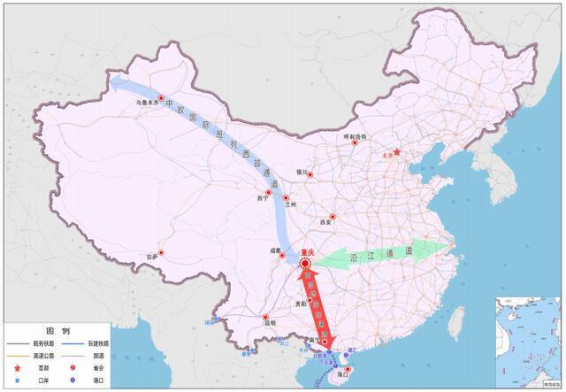 西部陆海新通道地理位置示意图（全国）