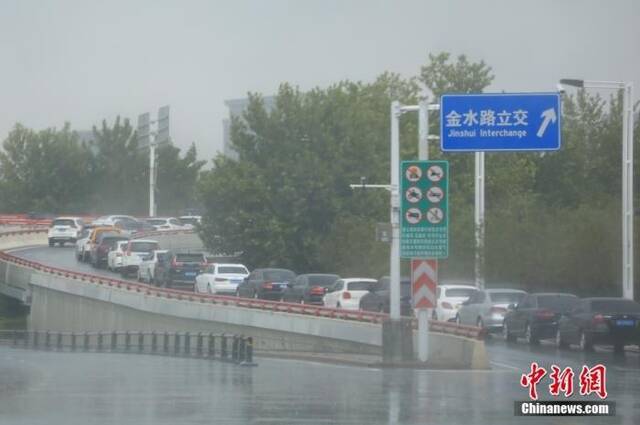 资料图：暴雨下的郑州街头。中新社记者阚力摄