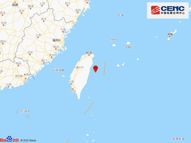 台湾花莲县海域发生5.2级地震，震源深度21千米