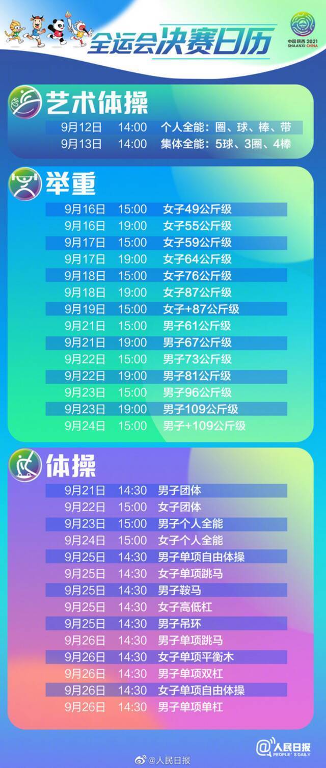 第14届全国运动会9月15日开幕！决赛日历来了