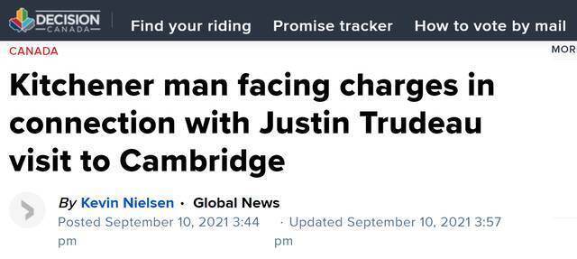 加拿大环球新闻网：基奇纳一名男子面临与特鲁多访问剑桥市有关的指控