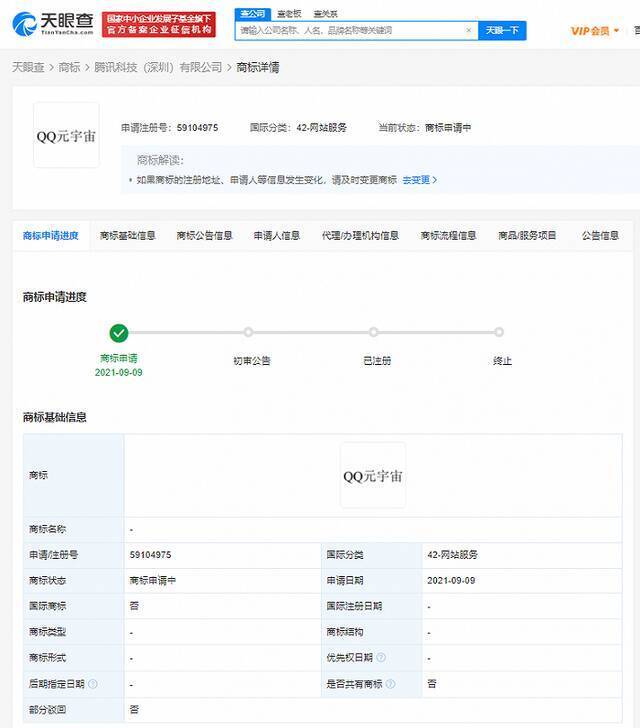 腾讯申请“QQ元宇宙”商标，国际分类为网站服务