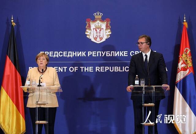 当地时间2021年9月13日，塞尔维亚贝尔格莱德，德国总理默克尔会见塞尔维亚总统武契奇。