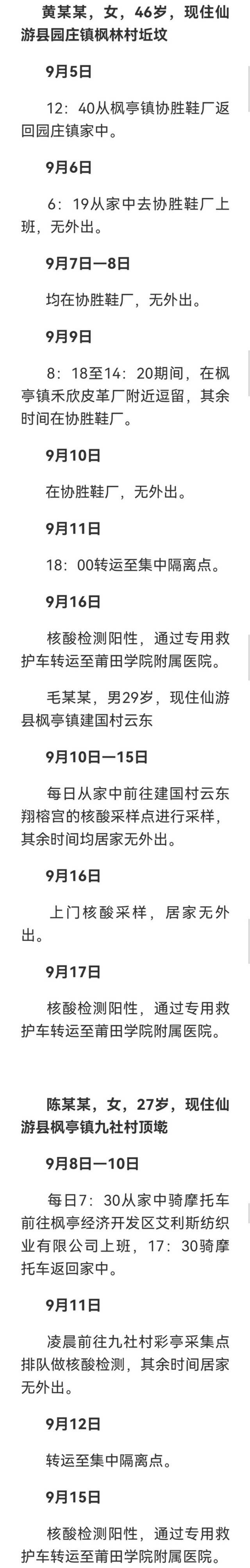 福建莆田7例新冠肺炎本土确诊病例行程轨迹公布