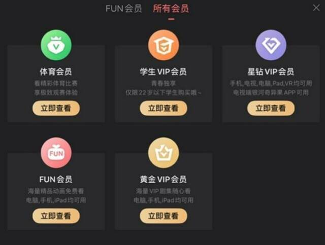 爱奇艺会员体系图片来源：爱奇艺App