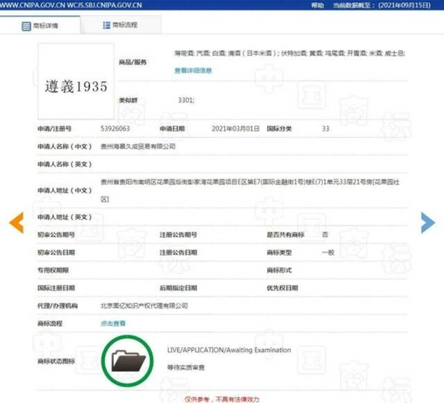 ▲“遵义1935”已被其他公司抢先申请注册