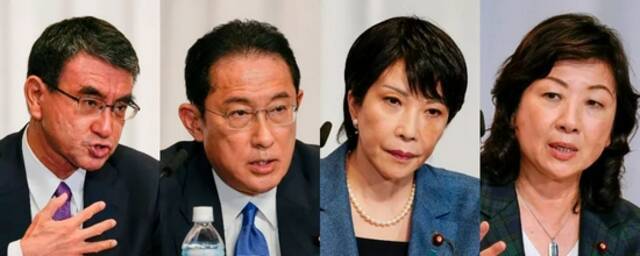 从左至右：河野太郎、岸田文雄、高市早苗、野田圣子