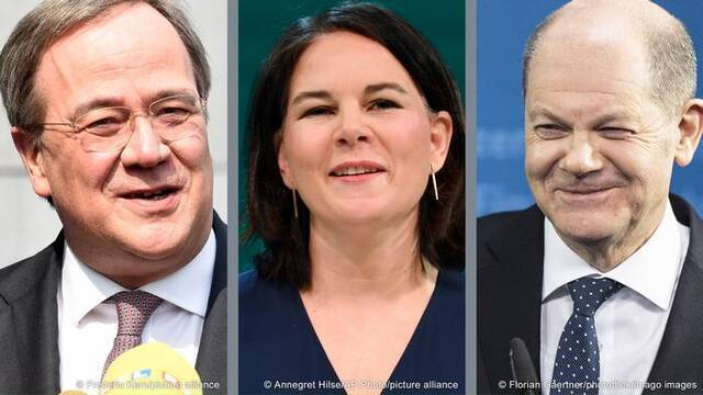 本次大选的三位总理候选人（左至右）：联盟党拉舍特、绿党贝尔博克和社民党肖尔茨