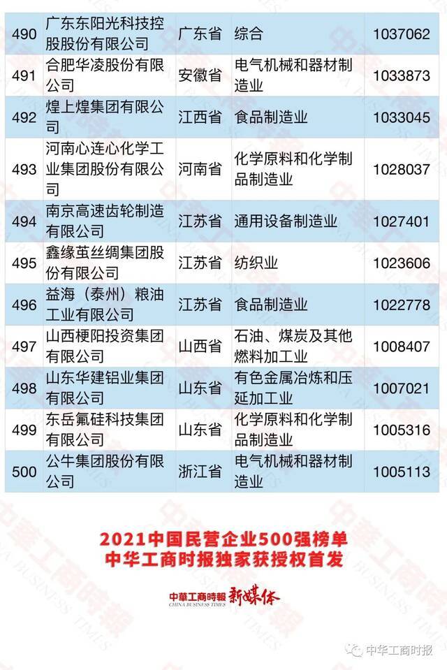 2021中国民营企业500强榜单发布！