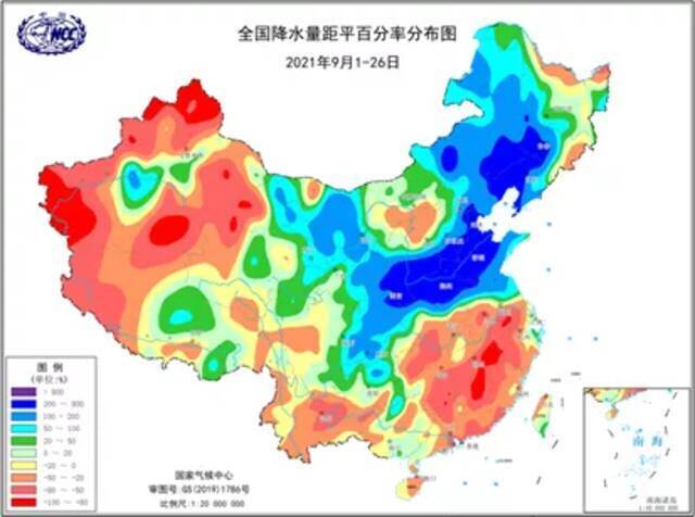 北方地区9月降水破历史纪录，比常年同期多下了一倍多