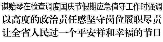 谌贻琴在检查调度国庆节假期应急值守工作时强调