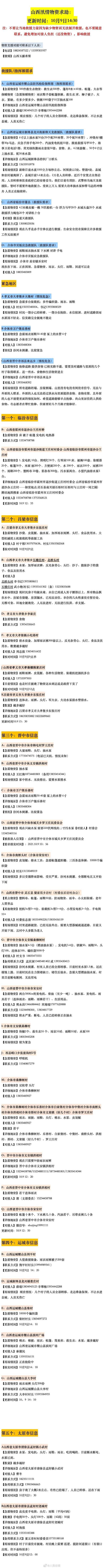 最新汇总！山西急需这些物资