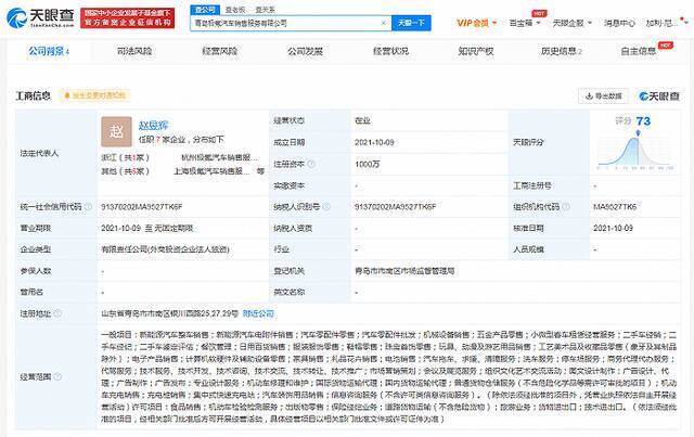 极氪在青岛成立汽车销售服务公司，注册资本1000万