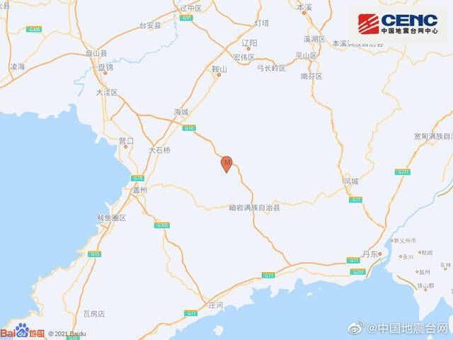 中国地震台网正式测定：辽宁鞍山市岫岩县发生3.2级地震