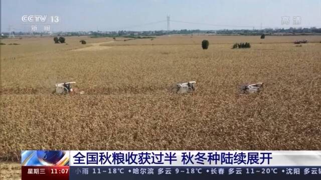 全国秋粮收获过半 秋冬种陆续展开