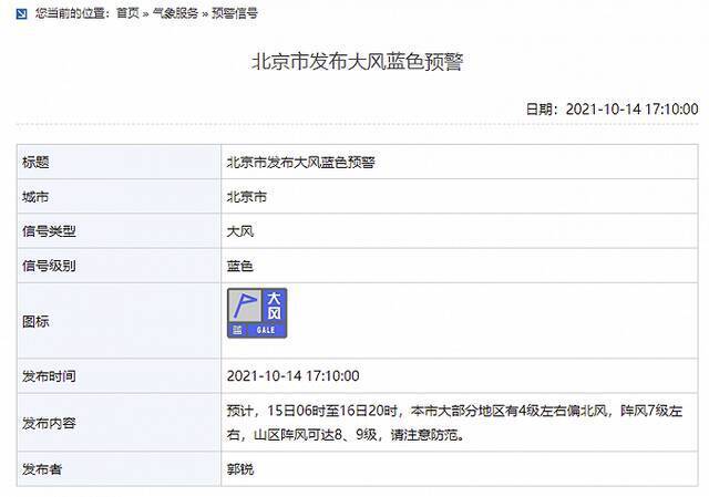 阵风7级！北京市发布大风蓝色预警