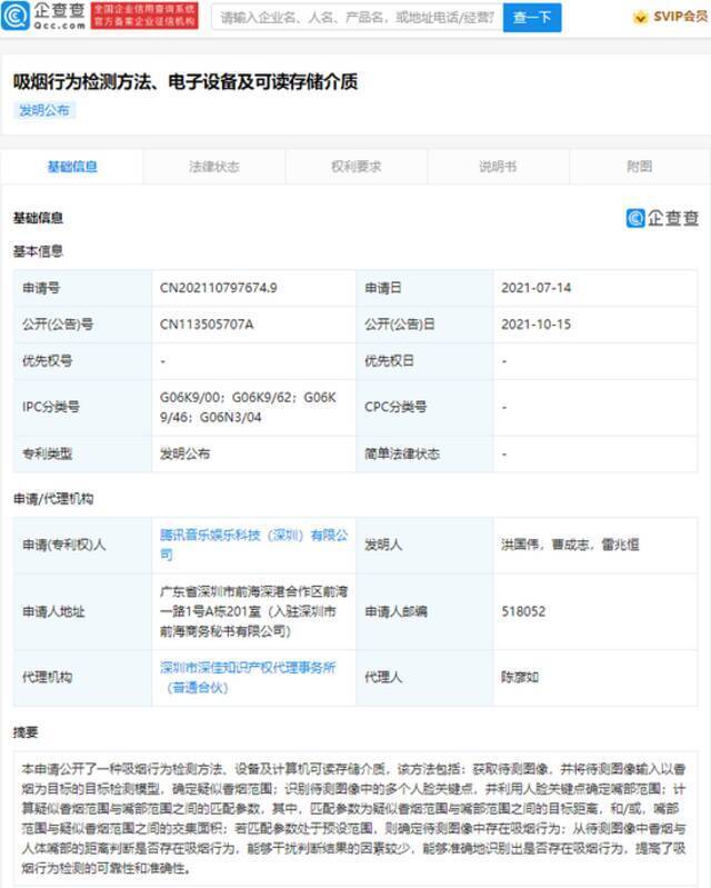 腾讯公开吸烟行为检测专利，依据图像准确判断