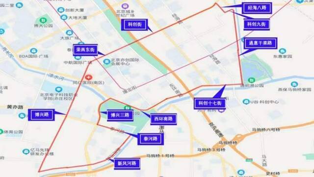 政策先行区现阶段无人化道路测试区域（注：西环南路暂缓开通）