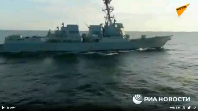 俄太平洋舰队“特里布茨海军上将”号驱逐试图侵犯俄罗斯边界美国军舰
