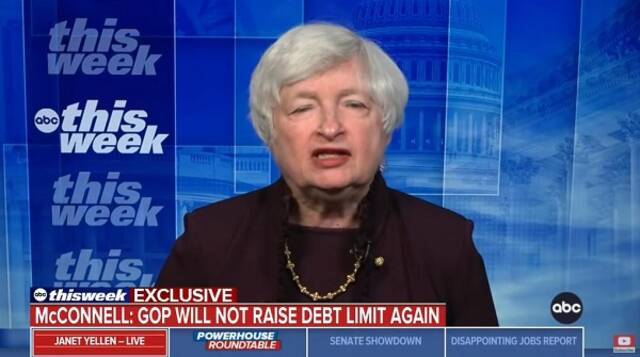 耶伦声称延长债务上限问题可能引发美国政治危机