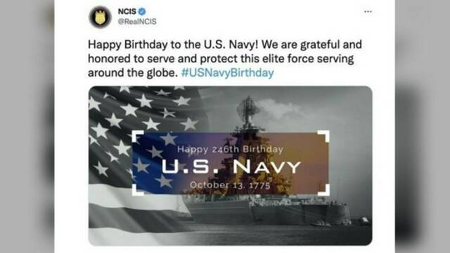 △美国海军部刑事调查局在官方社交媒体发布的海军生日贺文