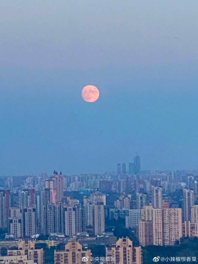 北京夜幕上空高高挂起一轮澄黄如金的圆月