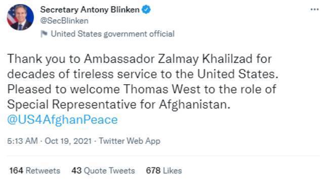 时间微妙？美国务院宣布调查美军撤离阿富汗之际，美国在阿代表辞职