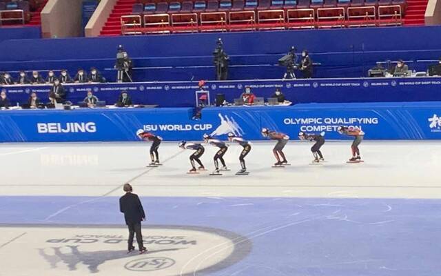 短道速滑世界杯北京站女子1500米A组决赛今日结束。新京报记者孙海光摄