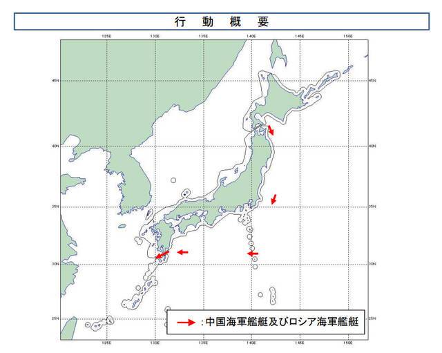 日方23日发布的中俄海军舰艇动向