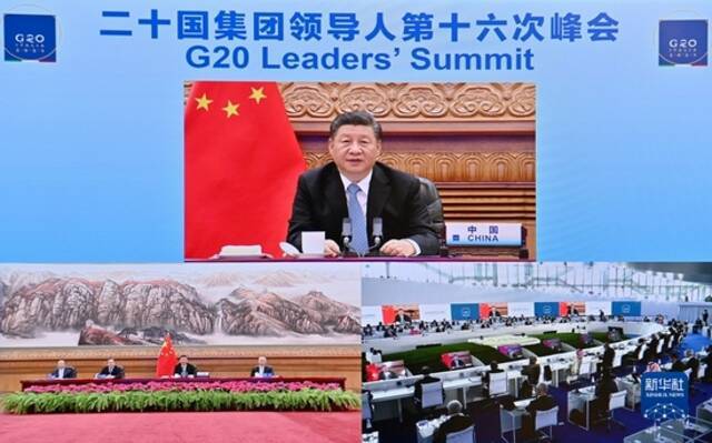  10月31日晚，国家主席习近平在北京继续以视频方式出席二十国集团领导人第十六次峰会。新华社记者岳月伟摄