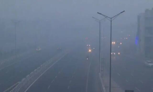 雾霾下的新德里公路