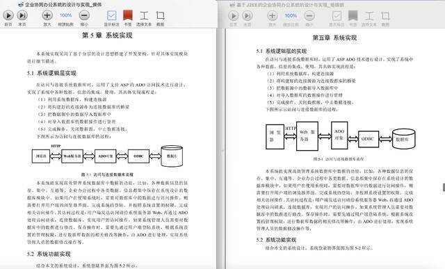 湖南大学侯伟的硕士学位论文正文（左），电子科技大学杨姝妍的硕士学位论文正文（右）。论文截图