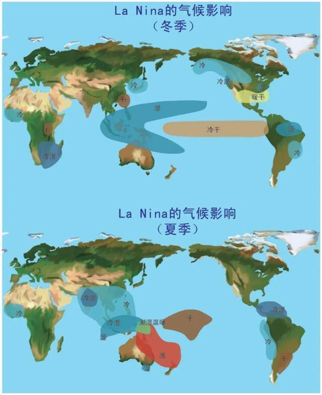拉尼娜对全球冬季和夏季气候影响示意图本文图片均为微信公众号“国家气候中心”图