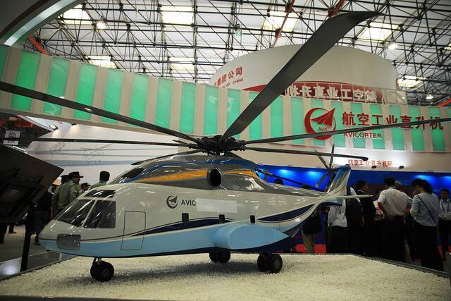 2017年天津直博会上，航空工业展出的重型直升机模型，图片来源：航空工业