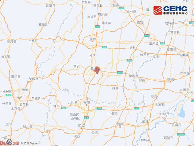 河北邯郸市邯山区发生2.8级地震 震源深度14千米