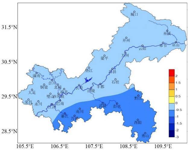 2021年12月―2022年2月平均气温距平(℃)预测重庆市气象局供图