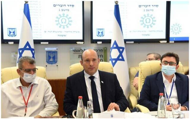 以色列总理纳夫塔利•贝内特在地下掩体中进行疫情作战演习图自以媒