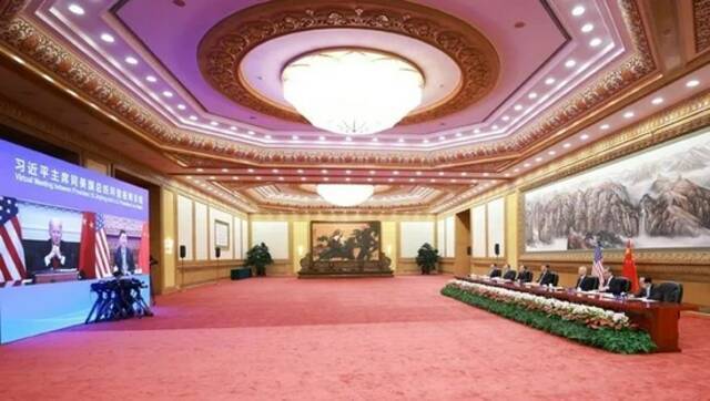11月16日，中美元首进行视频会晤。图：新华社