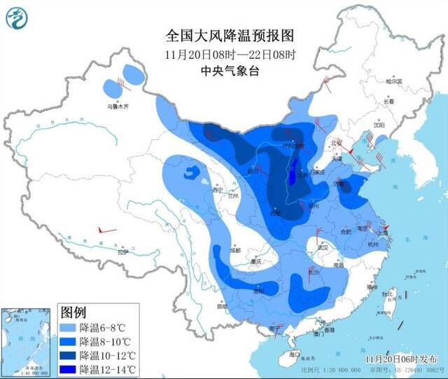 我国将有一次大风降温过程：大部地区气温将下降6～10℃