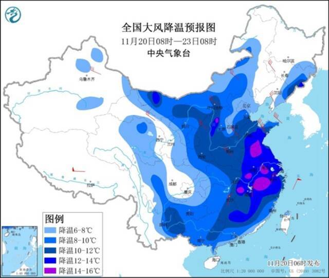 寒潮蓝色预警 江南黄淮等地部分地区降温可达12℃局地14℃以上