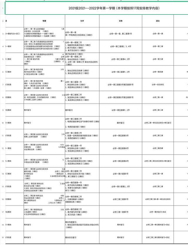 ▲桓台一中相关教学安排表。受访者供图