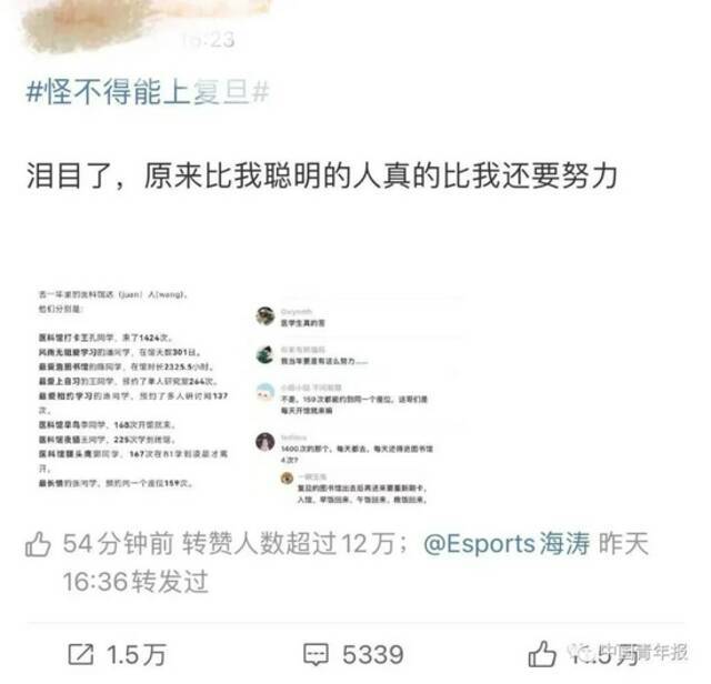 一年打卡图书馆1424次，“怪不得能上复旦”冲上热搜