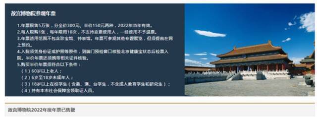 ▲2022年故宫博物院年票已售罄。故宫官网截图