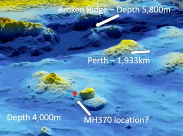 戈弗雷研究发现的马航MH370位置，图源纽约邮报