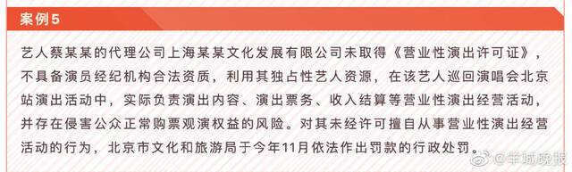 蔡徐坤违规演出责任方被罚7万元