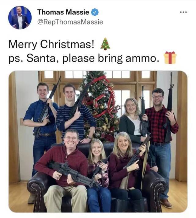 来自肯塔基州的共和党联邦众议员托马斯·梅西在社交媒体上发文截屏。（图片来自网络）