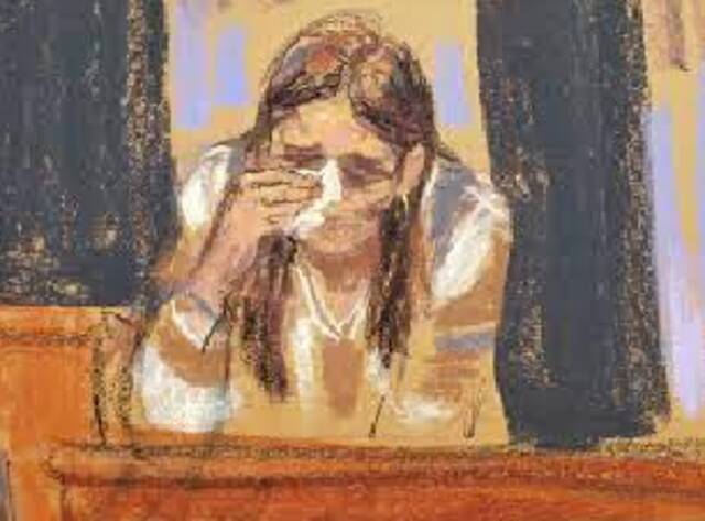 ·“恋童癖岛”案受害人法庭速写。图片来源：华盛顿邮报。